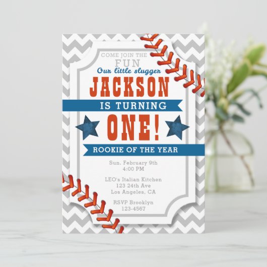 野球の小さい強打者の男の子の誕生日の招待状 招待状 (スタンド正面)