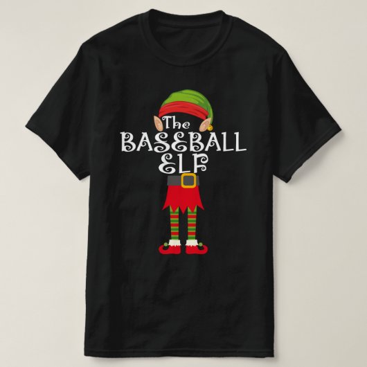 野球の小妖精や小人家族のマッチングのクリスマス Tシャツ (デザイン正面)