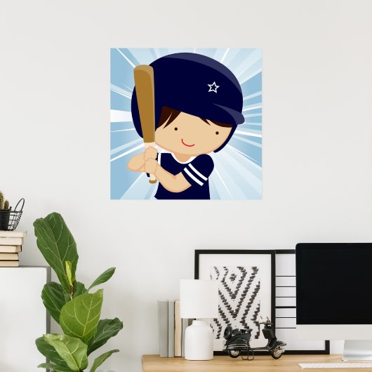 野球の少年が青と白で打者に ポスター (ホームオフィス)