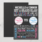 野球の性別発表パーティー招待チョークボード 招待状 (正面/裏面)