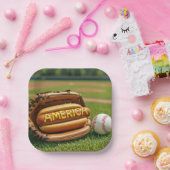 野球の手袋をしたアメリカのホットドッグ ペーパープレート (パーティー)