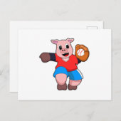 野球の手袋を使った野球の豚 ポストカード (正面/裏面)