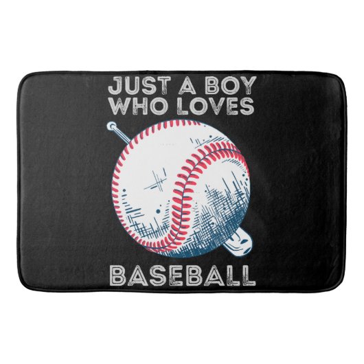 野球の打者ボールが大好きな少年 バスマット (正面)