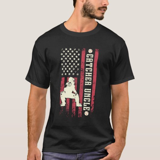 野球の捕手 野球の捕手のおおじ アメリカ国旗 Tシャツ (正面)