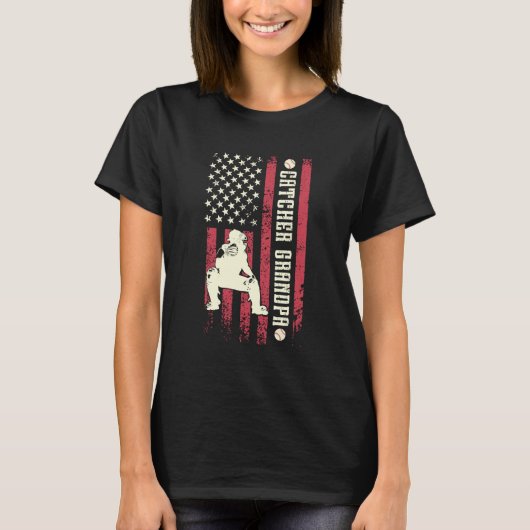 野球の捕手 野球の捕手の祖父 アメリカ Tシャツ (正面)
