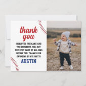 野球の新人の少年1歳の誕生日の写真 サンキューカード (正面)