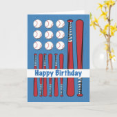 野球の旗の誕生日、赤、青い白 カード (黄色い花)