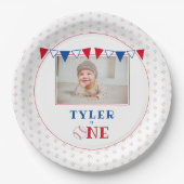 野球の最初の誕生日パーティー写真 ペーパープレート (正面)