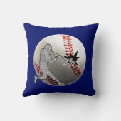 野球の枕に当っているテクノの野球選手 クッション (裏面)