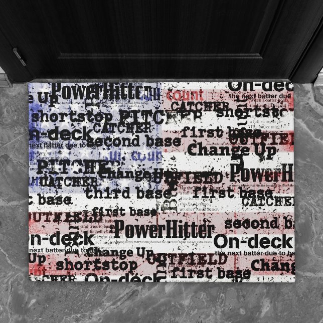 野球の栄光 |色あせグランジたアメリカ国旗の言葉 ドアマット (クリエイターアップロード済み)