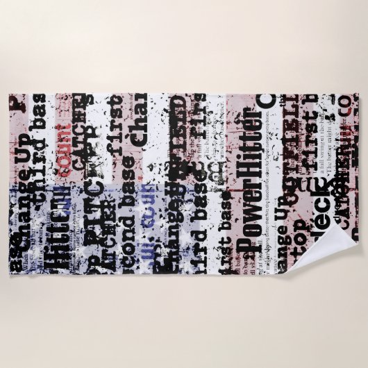 野球の栄光 |色あせグランジたアメリカ国旗の言葉 ビーチタオル (正面)