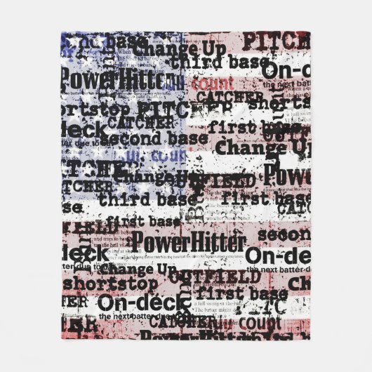 野球の栄光 |色あせグランジたアメリカ国旗の言葉 フリースブランケット (正面)