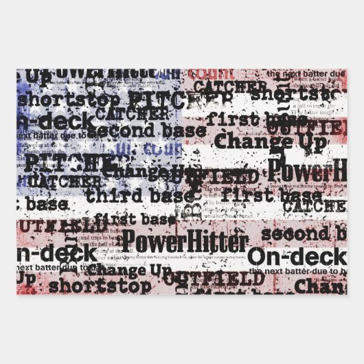 野球の栄光 |色あせグランジたアメリカ国旗の言葉 ラッピングペーパーシート (正面)
