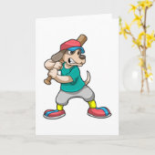 野球の犬と野球こうもり カード (黄色い花)