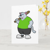 野球の犬と野球こうもり カード (黄色い花)