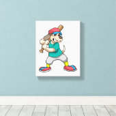 野球の犬と野球こうもり キャンバスプリント (インサイチュ (ウッドフロア))