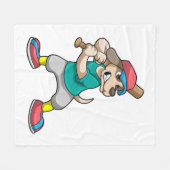 野球の犬と野球こうもり フリースブランケット (正面(横))