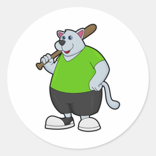 野球の犬と野球こうもり ラウンドシール (正面)