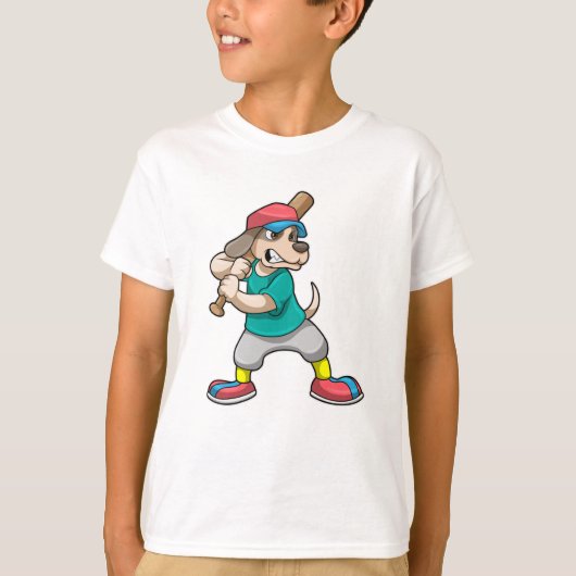 野球の犬と野球こうもり Tシャツ (正面)