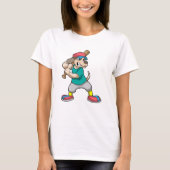 野球の犬と野球こうもり Tシャツ (正面)