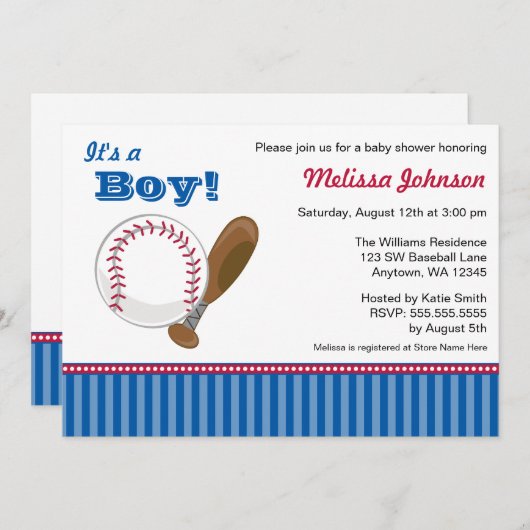 野球の男の子のベビーシャワー招待状 招待状 (正面/裏面)