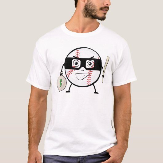 野球の盗塁王 - おもしろキャラクターイラスト Tシャツ (正面)