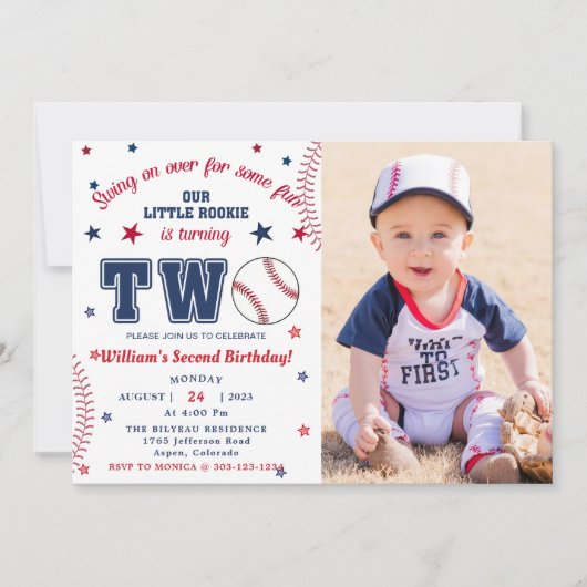 野球の第2の誕生日パーティー 招待状 (正面)