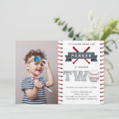 野球の第2誕生日ボーイフォト 招待状 (スタンド正面)