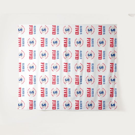 野球の第5誕生日少年 | ステップ繰り返し背景 タペストリー (正面(横))