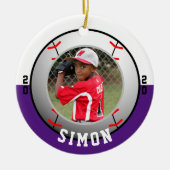野球の紫の白チームカラー セラミックオーナメント (正面)