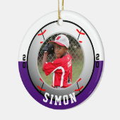 野球の紫の白チームカラー セラミックオーナメント (左)