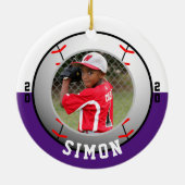 野球の紫の白チームカラー セラミックオーナメント (裏面)