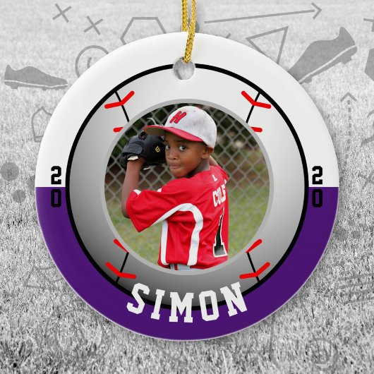 野球の紫の白チームカラー セラミックオーナメント