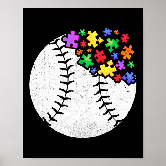 野球の自閉症パズルメンズウィメンズキッズ自閉症アウェア ポスター (正面)