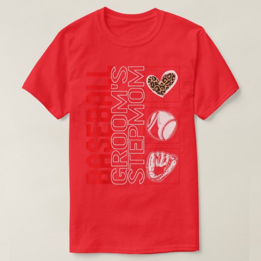 野球の花婿が義母をゲームデイのヒョウ柄ハートで驚かせる Tシャツ (デザイン正面)