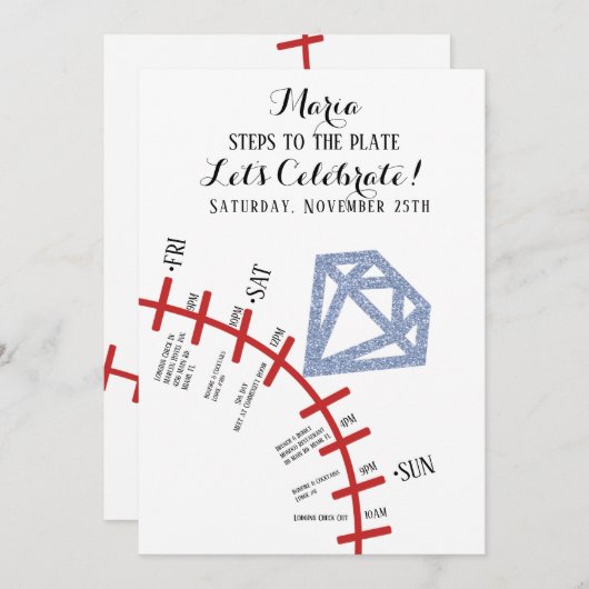 野球の花嫁のための週末旅行の予定 招待状 (正面/裏面)