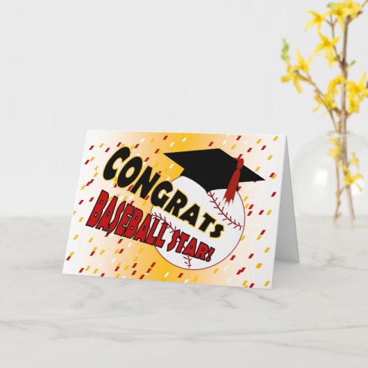 野球の花形選手のための卒業のおめでとう カード (黄色い花)