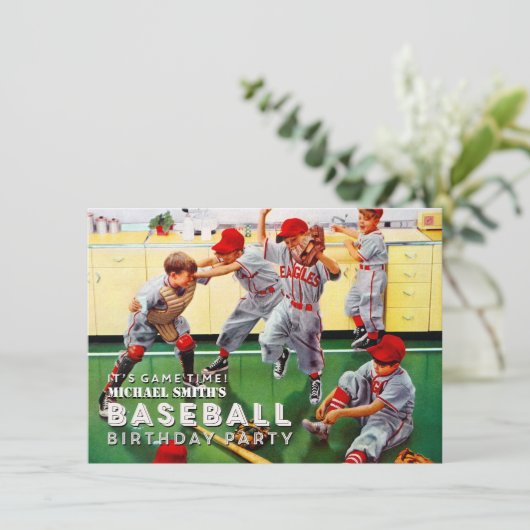 野球の誕生会の男の子は男の子です 招待状 (スタンド正面)