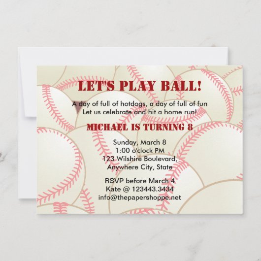 野球の誕生会の男の子は男の子です 招待状 (裏面)