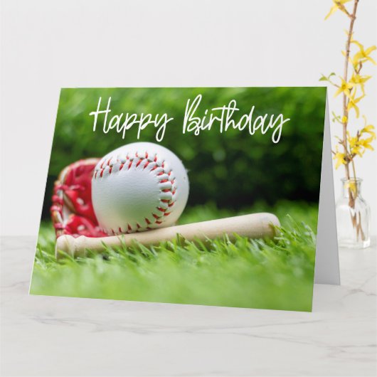 野球の誕生日の単語が緑のプレイヤー用 カード (黄色い花)