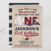 野球の誕生日の招待状の野球の第1誕生日 招待状 (正面/裏面)