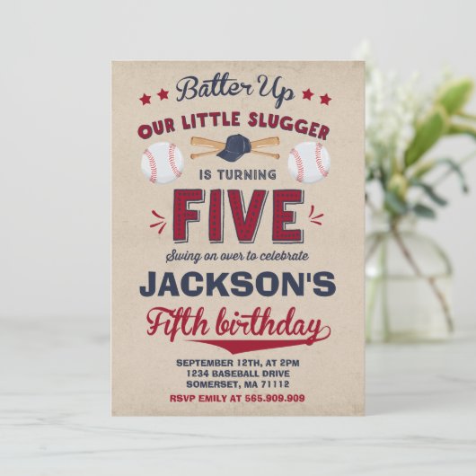 野球の誕生日の招待状の野球の第5誕生日 招待状 (スタンド正面)