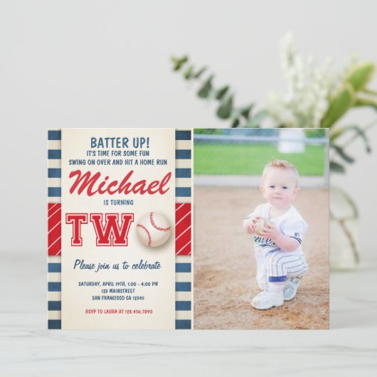 野球の誕生日の招待2の男の子のスポーツ 招待状 (スタンド正面)