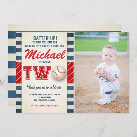 野球の誕生日の招待2の男の子のスポーツ 招待状 (正面/裏面)