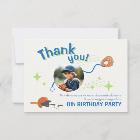 野球の誕生日パーティフォトサンキューカード サンキューカード (正面)