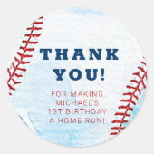 野球の誕生日パーティーありがとうお願いステッカー ラウンドシール (正面)
