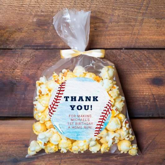 野球の誕生日パーティーありがとうお願いステッカー ラウンドシール