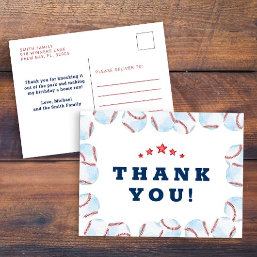 野球の誕生日パーティーお礼ポストカード ポストカード