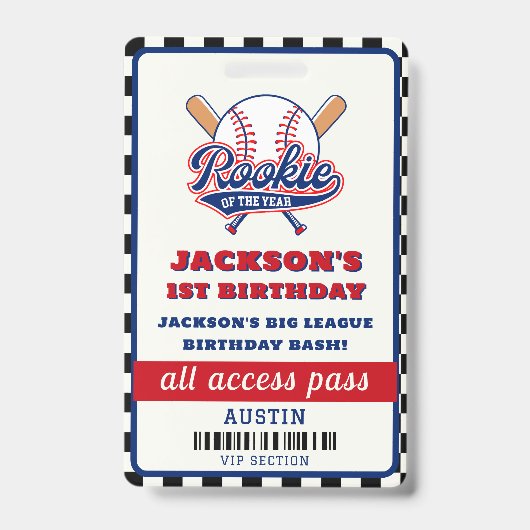 野球の誕生日パーティーのルーキー バッジ (表面)