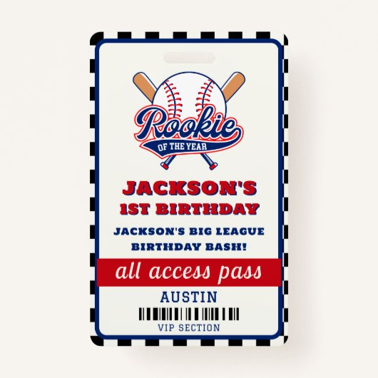 野球の誕生日パーティーのルーキー バッジ (正面)